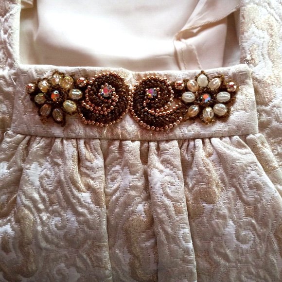 VINTAGE 1960S IRA CURTIS GOLD BROCADE JEWEL MINI DRESS M - Picture 12 of 16